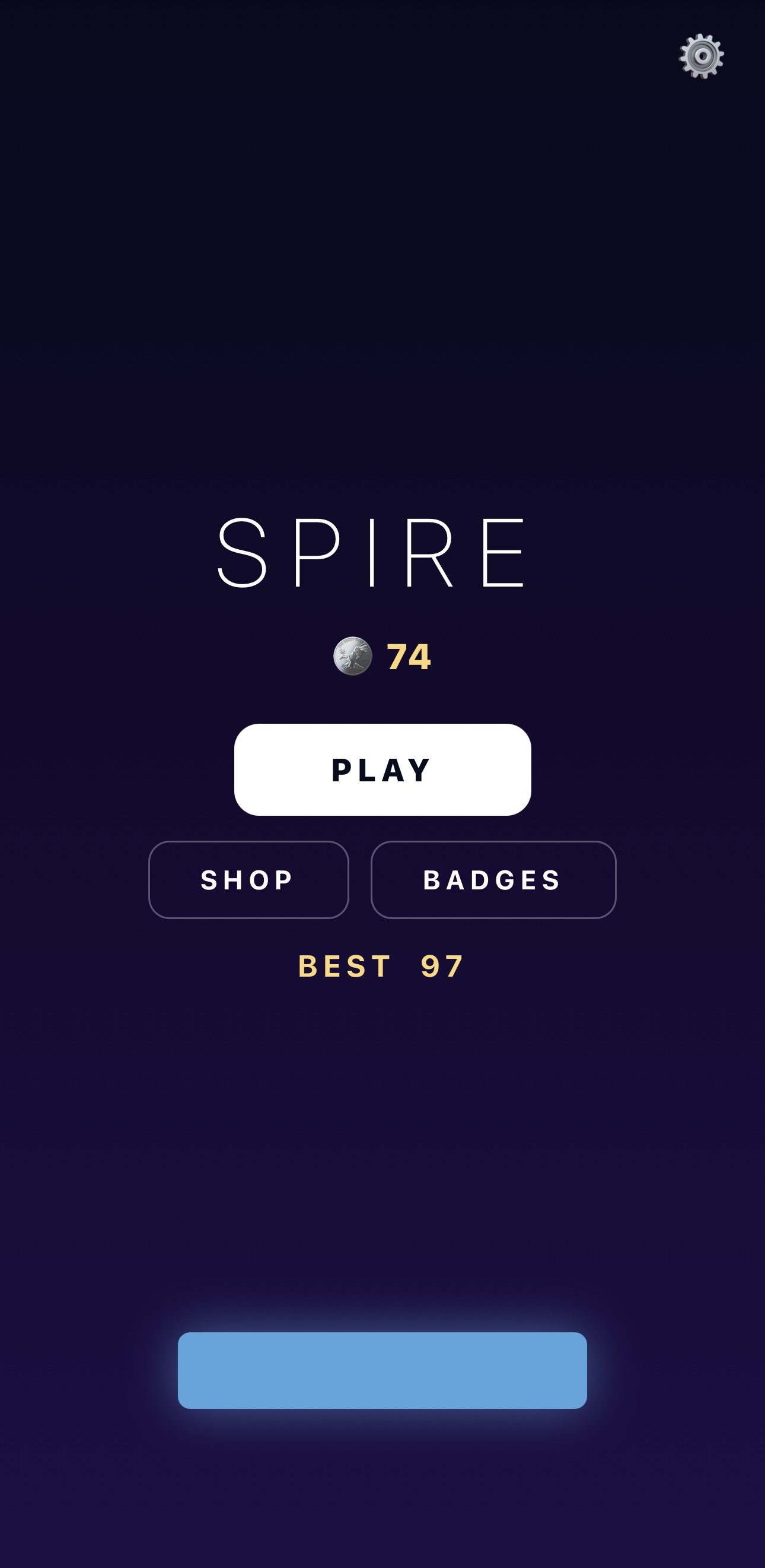 Spire — Stack Tower title screen showing the best score