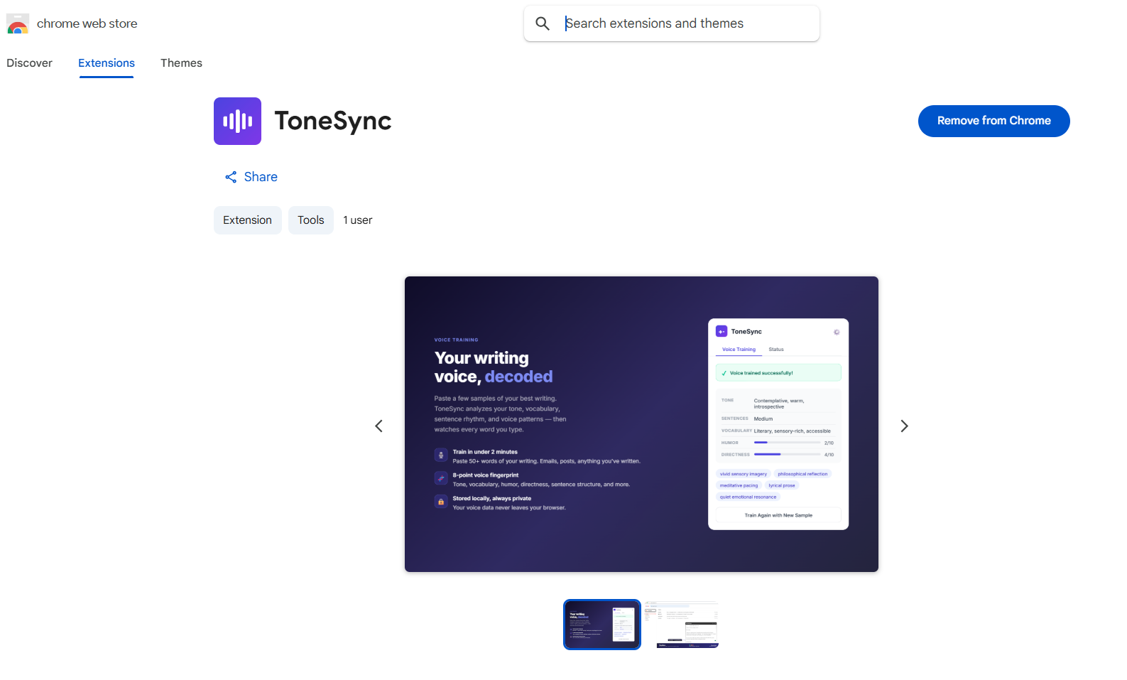 ToneSync analysing a writing-voice fingerprint from a sample